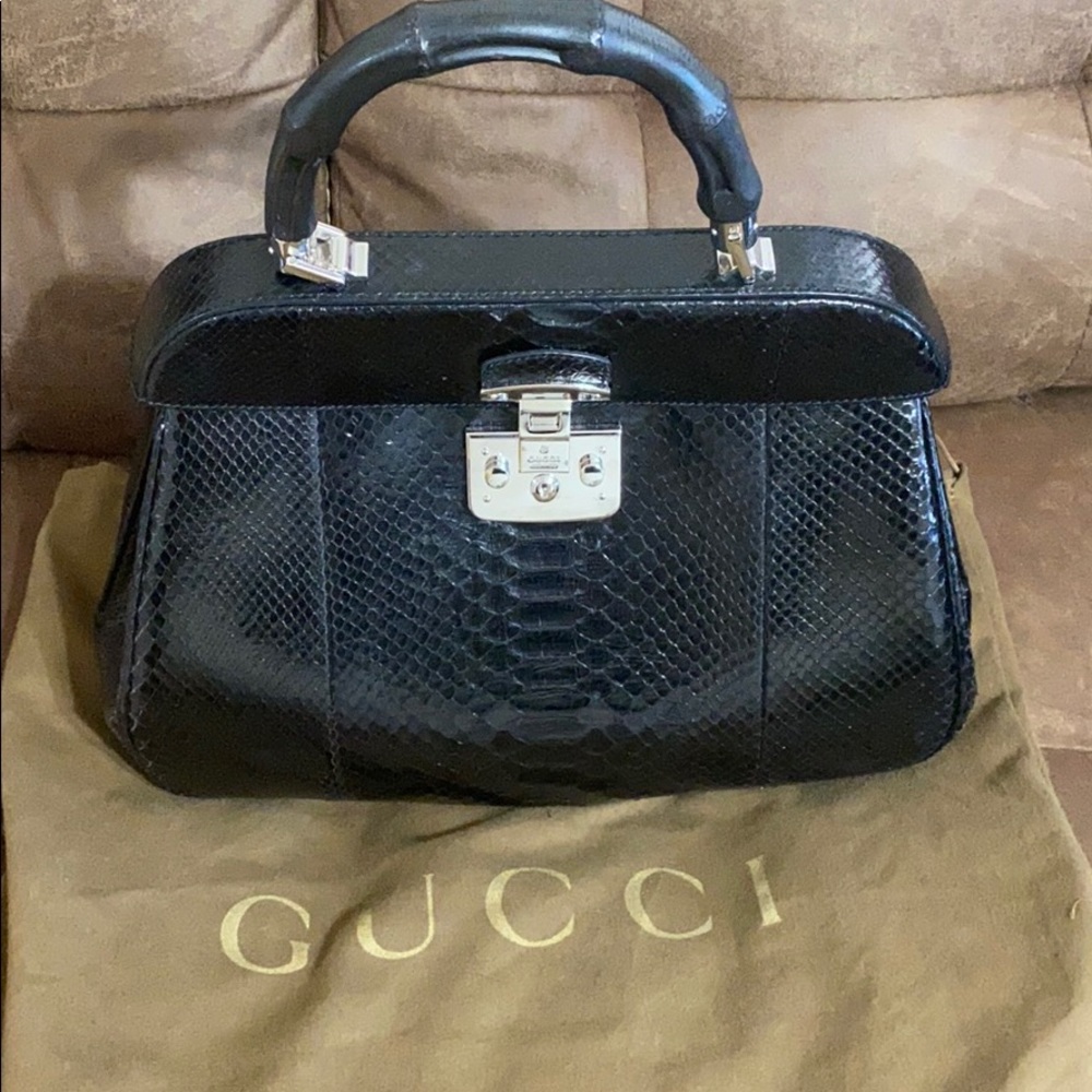 SALE Gucci Black Python Lady Lock Large Handle Bag